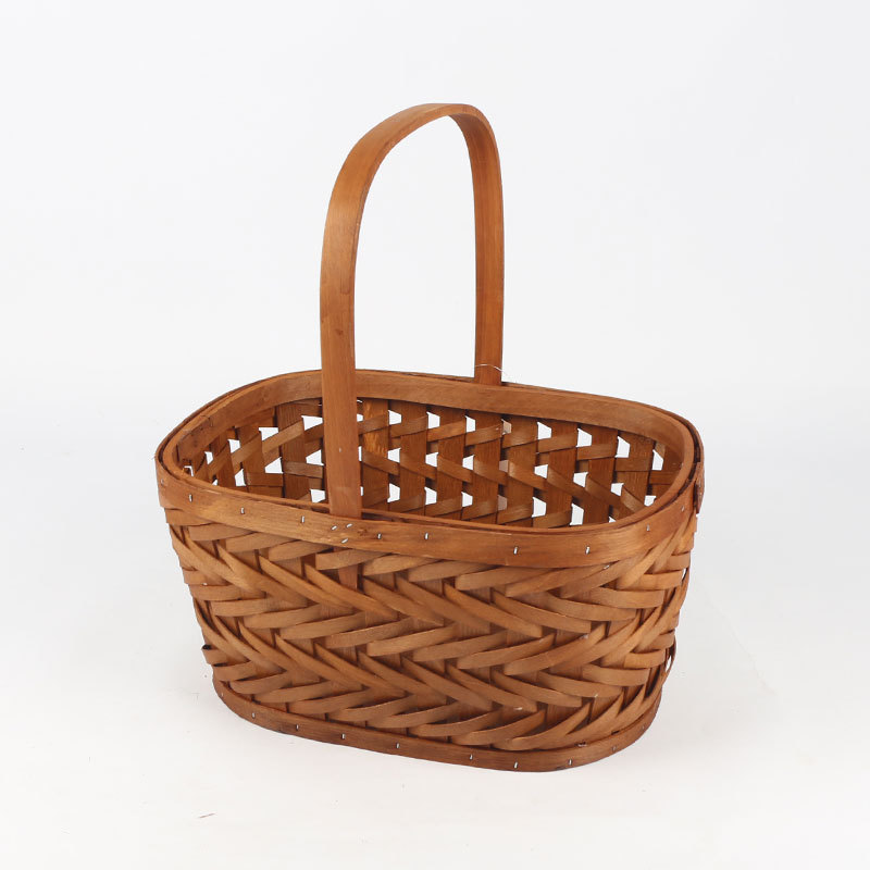 Woodchip Picnic Basket with Portable Wine Table, Woven Basket with 2 Swing Handles