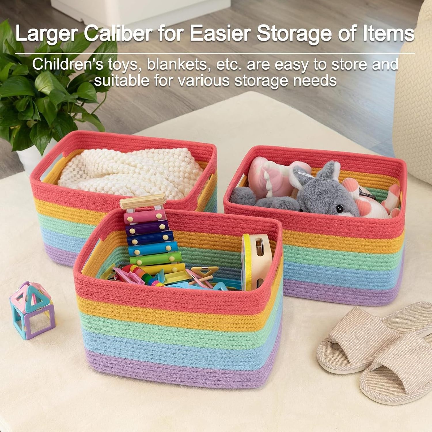 Woven Cotton Rope Storage Basket, Cube Changing Table Organizer for Closet Towels Small Dog Cat Toy Box, Gift Baskets