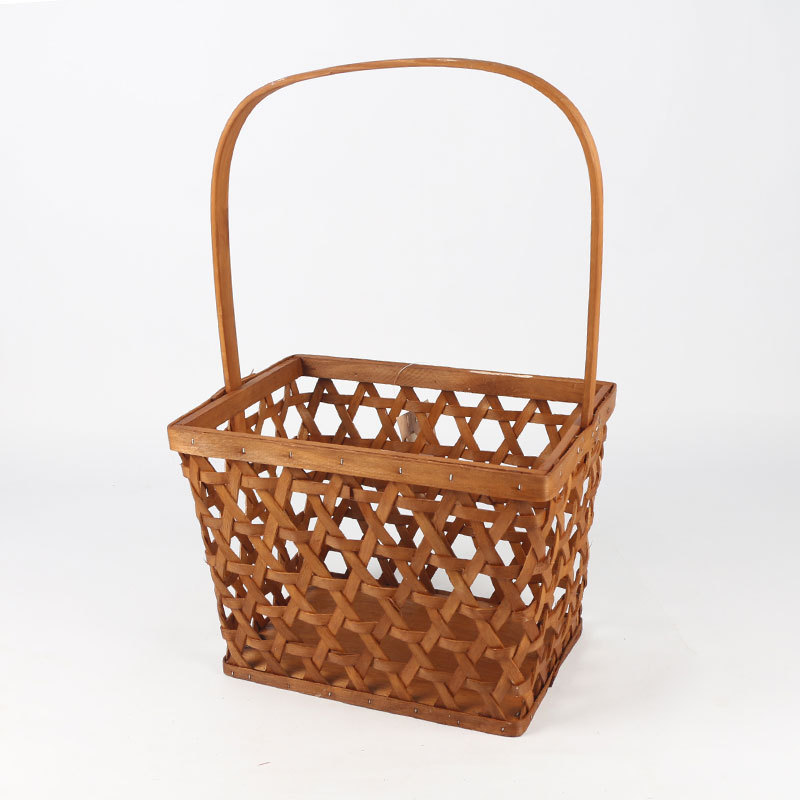 Woodchip Picnic Basket for 2 with Portable Wine Table, Woven Basket with Double Swing Handles