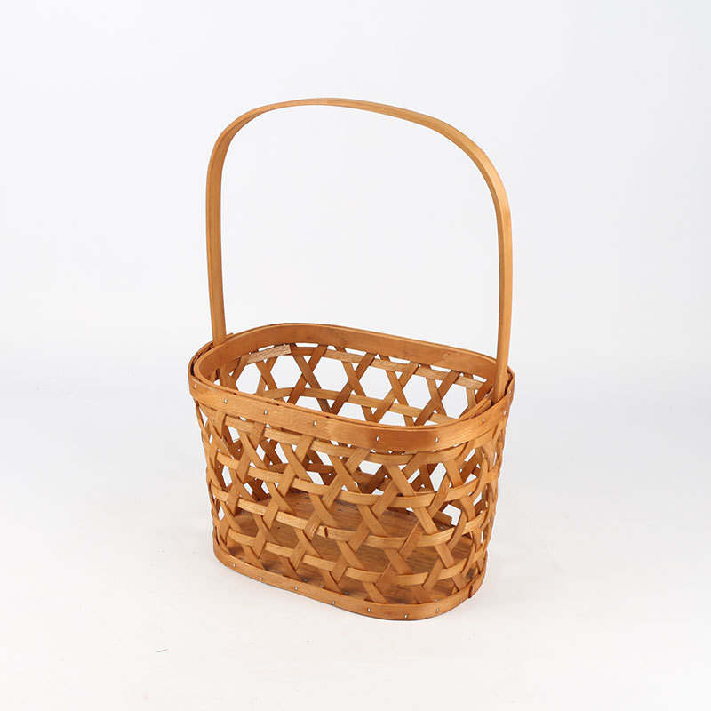 Woodchip Picnic Basket for 2 with Portable Wine Table, Woven Basket with Double Swing Handles