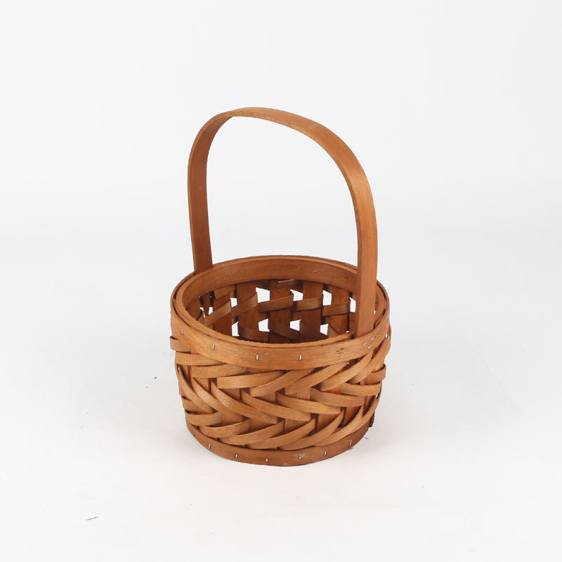 Woodchip Picnic Basket with Portable Wine Table, Woven Basket with 2 Swing Handles