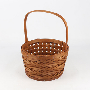 Woodchip Picnic Basket with Portable Wine Table, Woven Basket with 2 Swing Handles