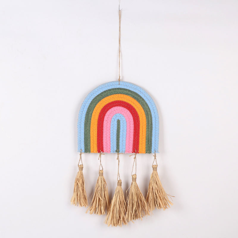 Handmade Cotton  Rope Wall Hanging Woven Rainbow with Tassels Wall Hanging Baby Room Home Decorations