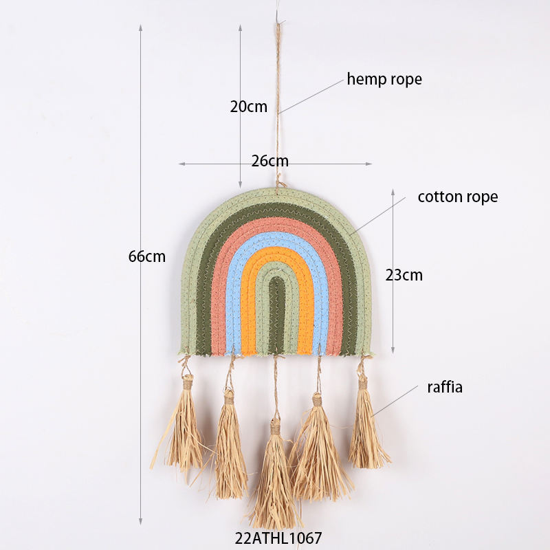 Handmade Cotton  Rope Wall Hanging Woven Rainbow with Tassels Wall Hanging Baby Room Home Decorations