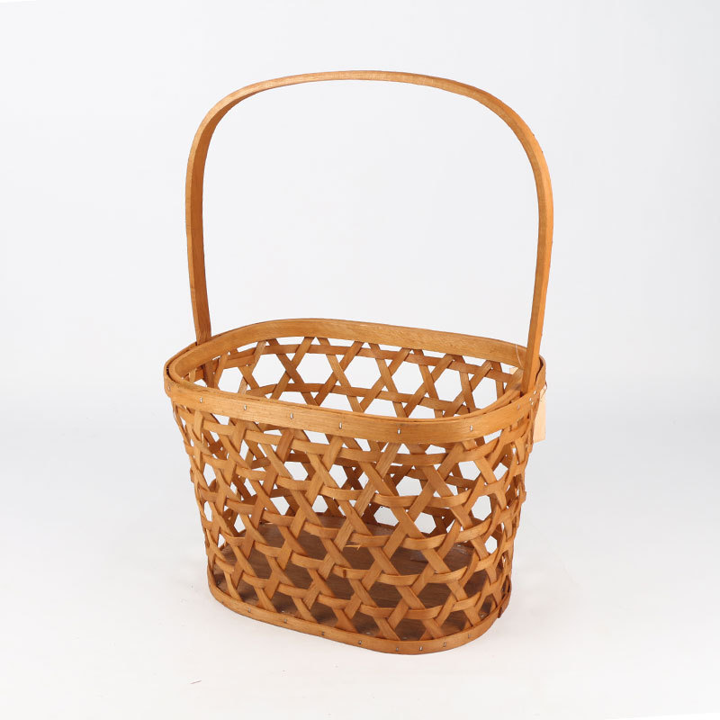 Woodchip Picnic Basket for 2 with Portable Wine Table, Woven Basket with Double Swing Handles