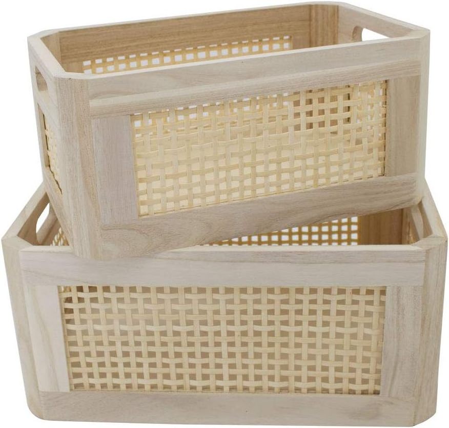 Natural Bamboo Wood Storage Box  Antique Box Basket, Kitchen Pantry, Cabinets or Counters Multipurpose Home Collection