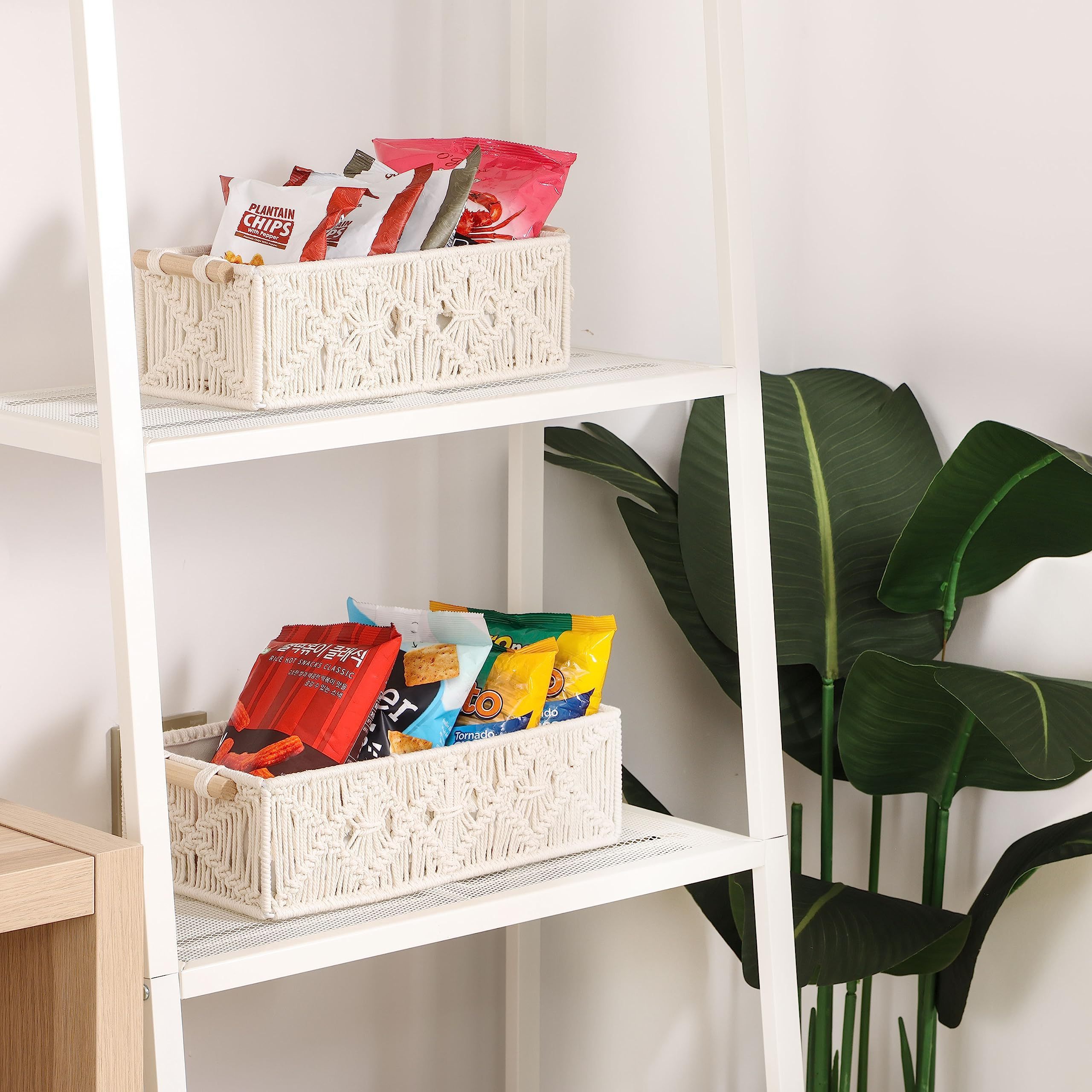 Macrame toy Storage Baskets Removable Washable Linen Liner Countertop Toilet Tank Shelf Closet Cabinet Organizer