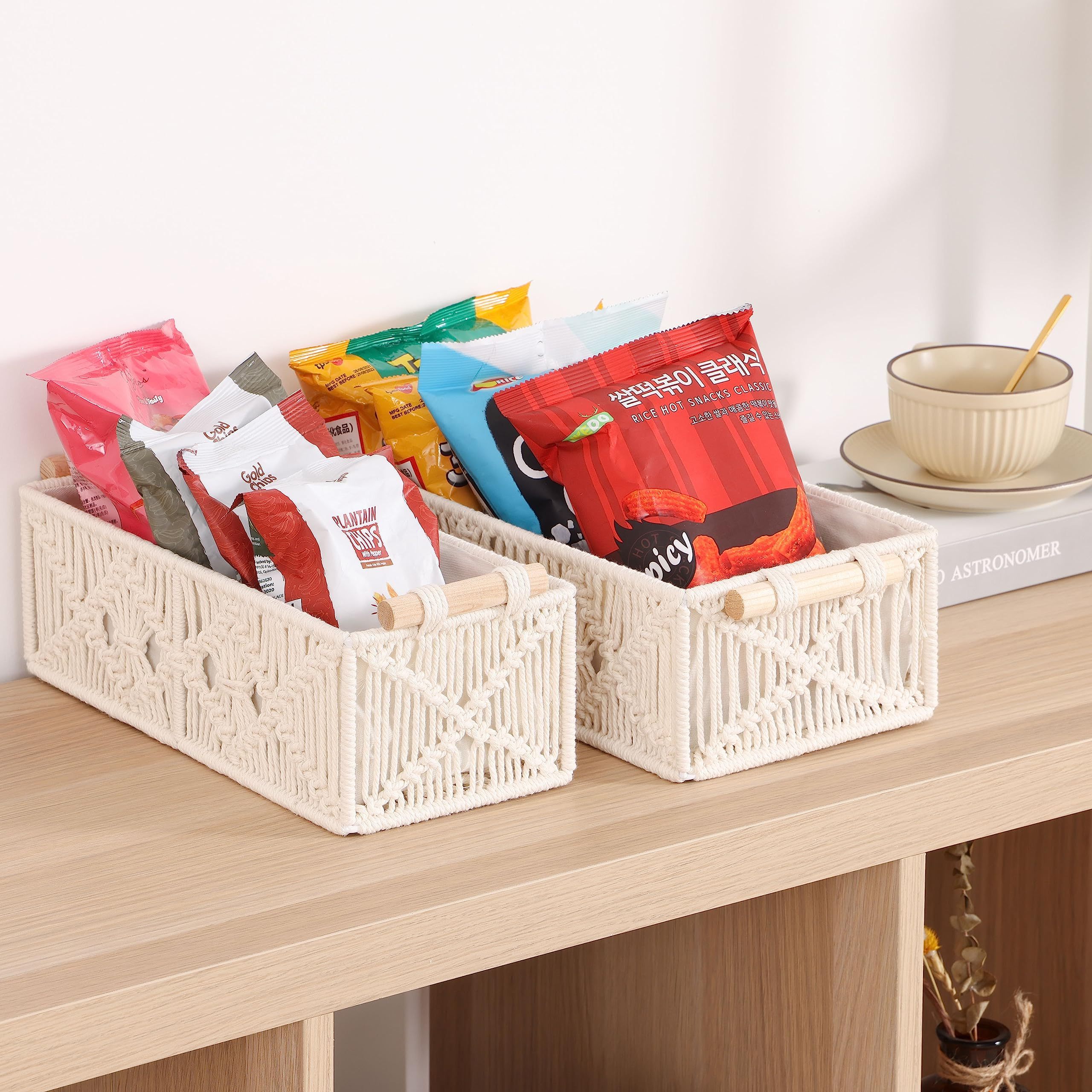 Macrame toy Storage Baskets Removable Washable Linen Liner Countertop Toilet Tank Shelf Closet Cabinet Organizer