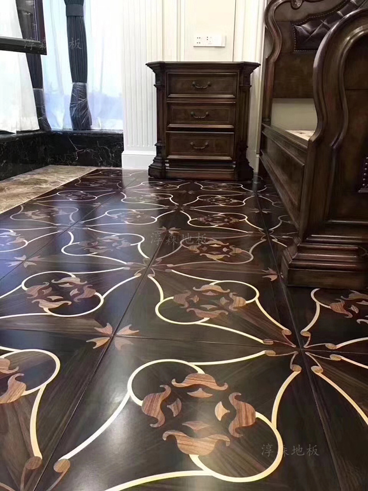 Metal Brass inlay Wood Art Parquet Wood Flooring Patterned Parquet Flooring