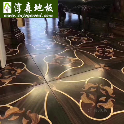 Metal Brass inlay Wood Art Parquet Wood Flooring Patterned Parquet Flooring