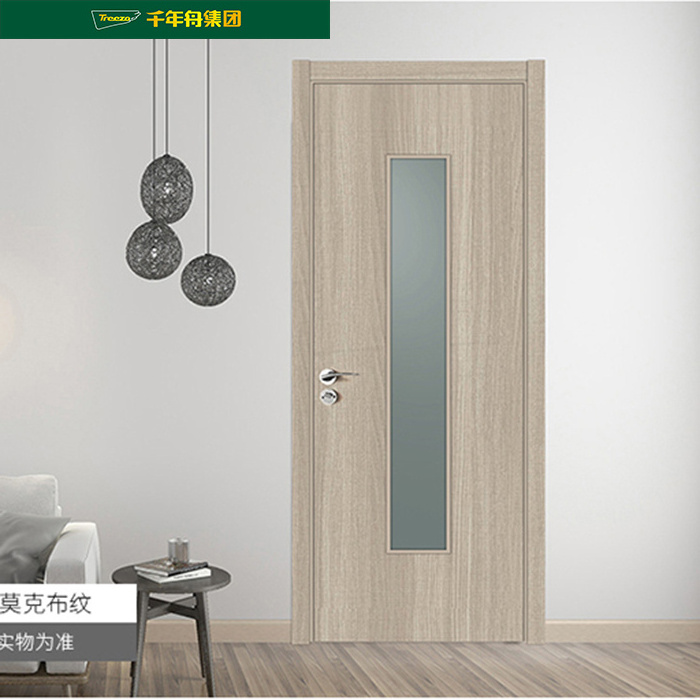 New Fashion White Color Melamine MDF Swing Open Style Simple Design Composite Interior Wood Bedroom Door Frame with Glass