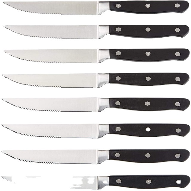 Amazon Hot selling Stainless Steel Kitchen Knife Set 8PCS Super Sharp Cutlery Knife with Carving Fork and Serrated Steak