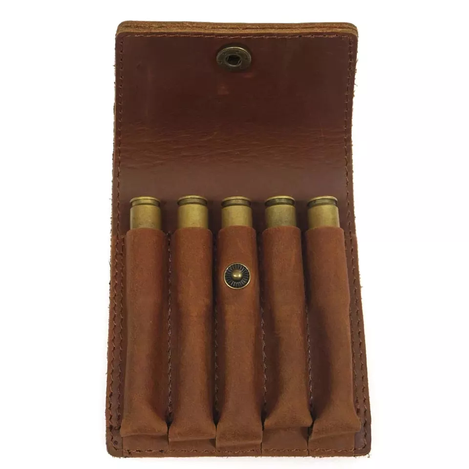 2023 Tactical 5 Round Cartridges Holder Clip Thick Leather Ammo Pouch Carrier Bullet Shell Bag Hunting