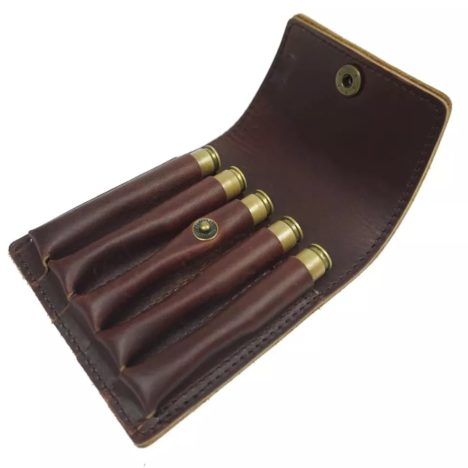 2023 Tactical 5 Round Cartridges Holder Clip Thick Leather Ammo Pouch Carrier Bullet Shell Bag Hunting