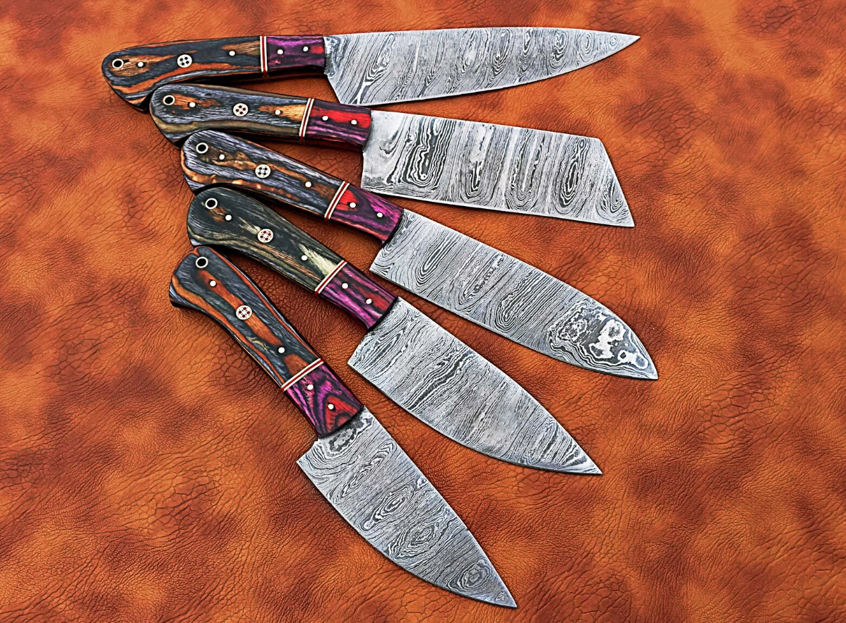 Handmade Damascus Kitchen Chef's Knife Set 5 Pieces Forging Mark Blades Kitchen Knives with Bag Model No 176