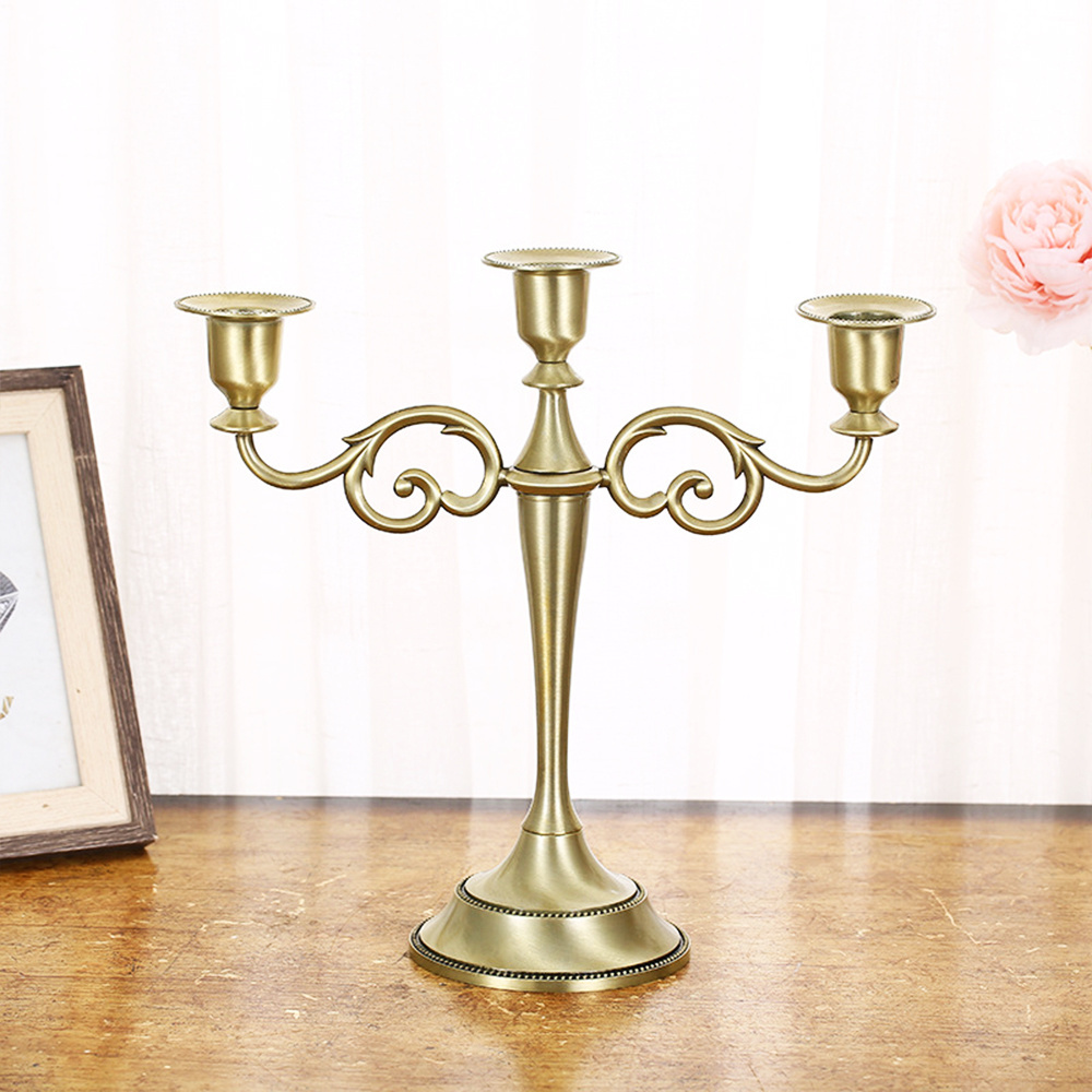 Reusable KD Wedding Church Holiday Decor Reusable Halloween Gold Silver Taper Candle Holder Stand 3 Candle Metal candelabra