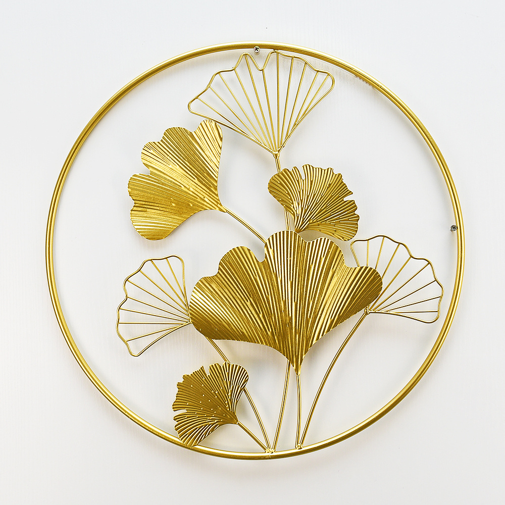 Round leaf frame wall art decor metal  Exquisite Scandinavian style gold metal wall decoration