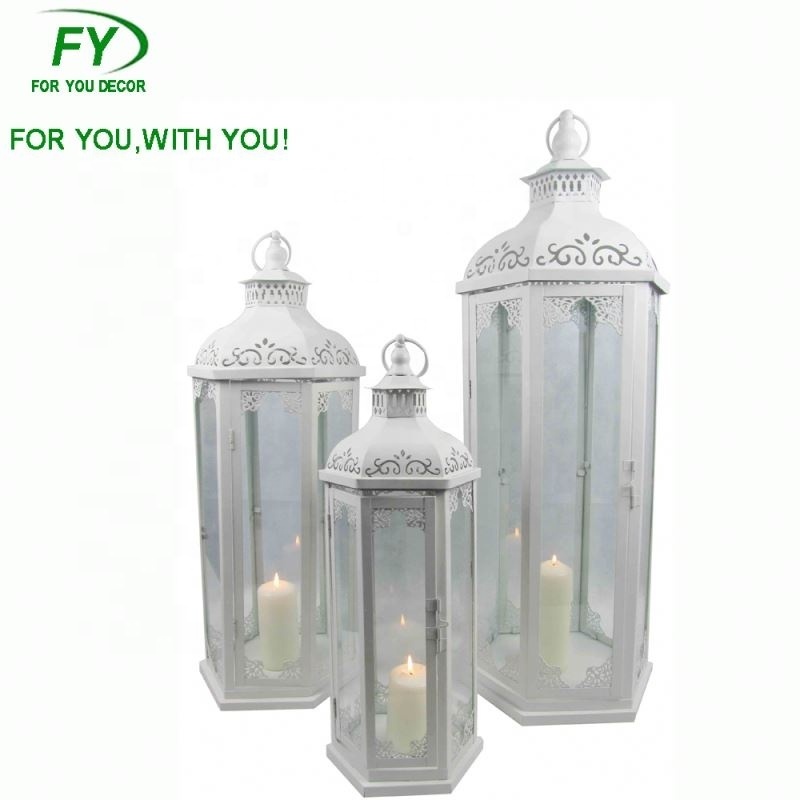 White garden decoration moroccan lantern set of 3 metal lantern