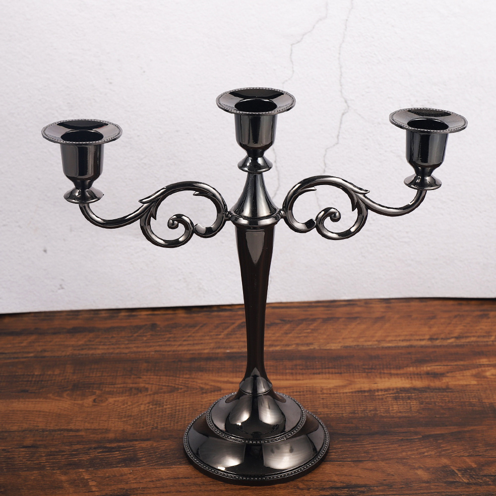 Reusable KD Wedding Church Holiday Decor Reusable Halloween Gold Silver Taper Candle Holder Stand 3 Candle Metal candelabra