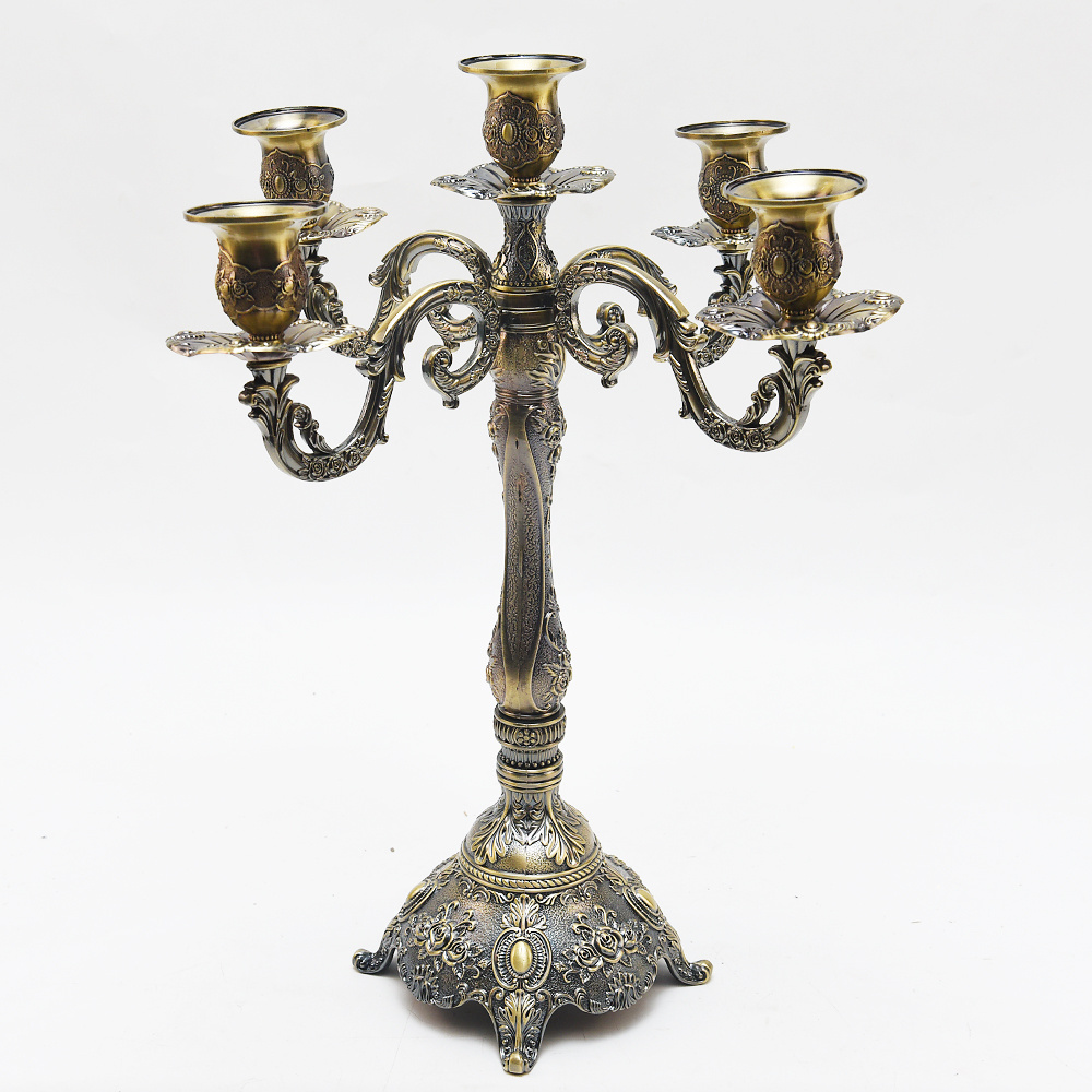 Wedding floor large European pattern bronze candlestick Reusable Taper Candle Holder Stand 5 Candle Metal Candelabra