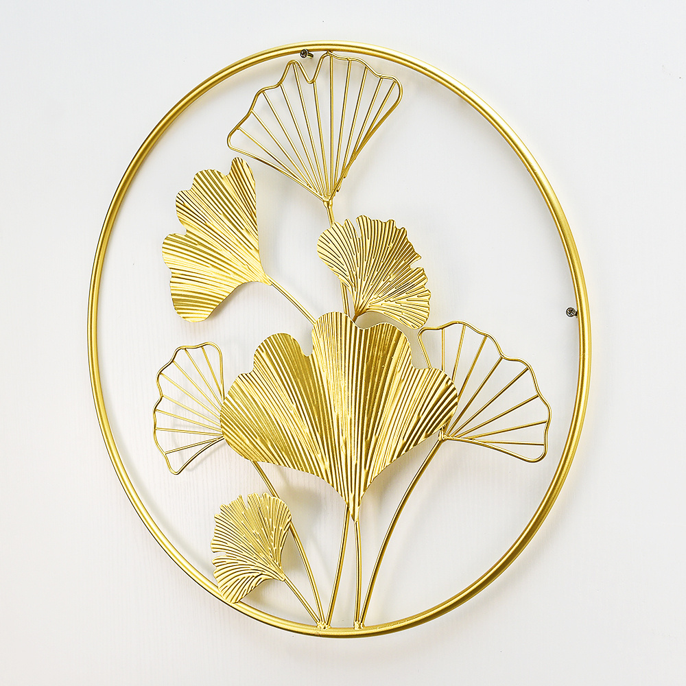 Round leaf frame wall art decor metal  Exquisite Scandinavian style gold metal wall decoration