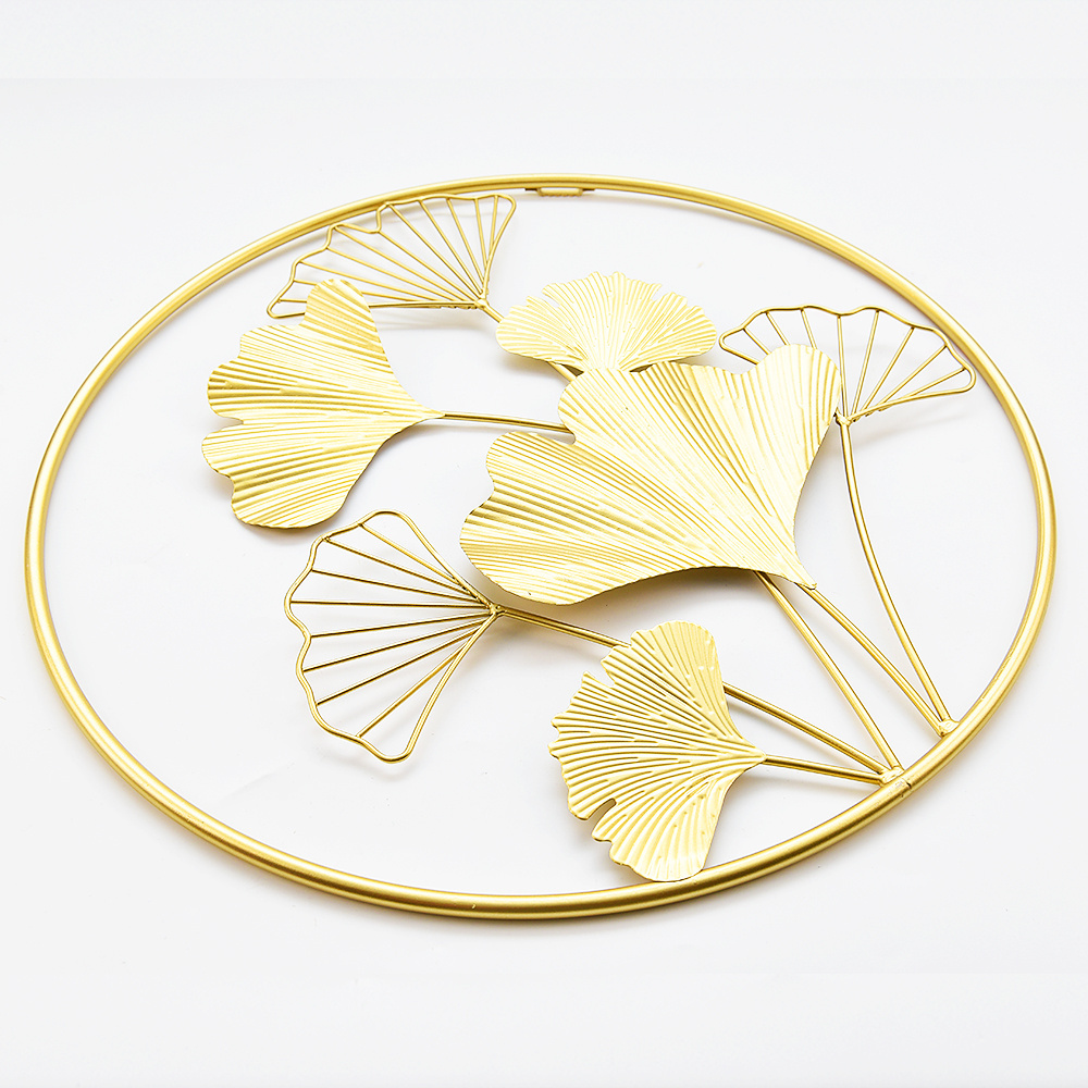 Round leaf frame wall art decor metal  Exquisite Scandinavian style gold metal wall decoration