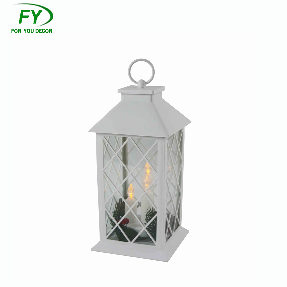 New Decorative Big White Plastic LED Candle Storm Lantern With Glass Panels