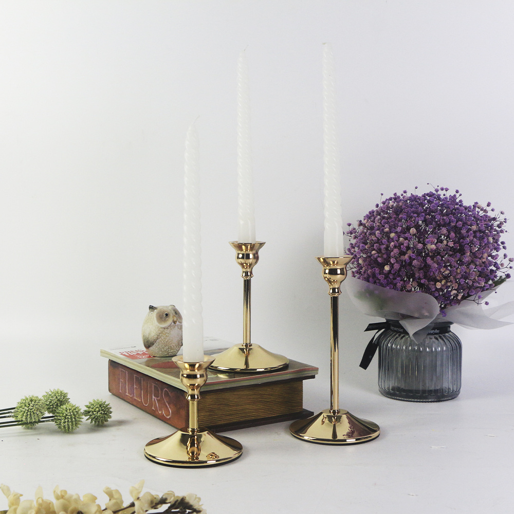 Gold Taper Candle Holder Set of 3 Short Skinny Brass Candlestick Holders Vintage Small Low Metal Candles Sticks for Wedding