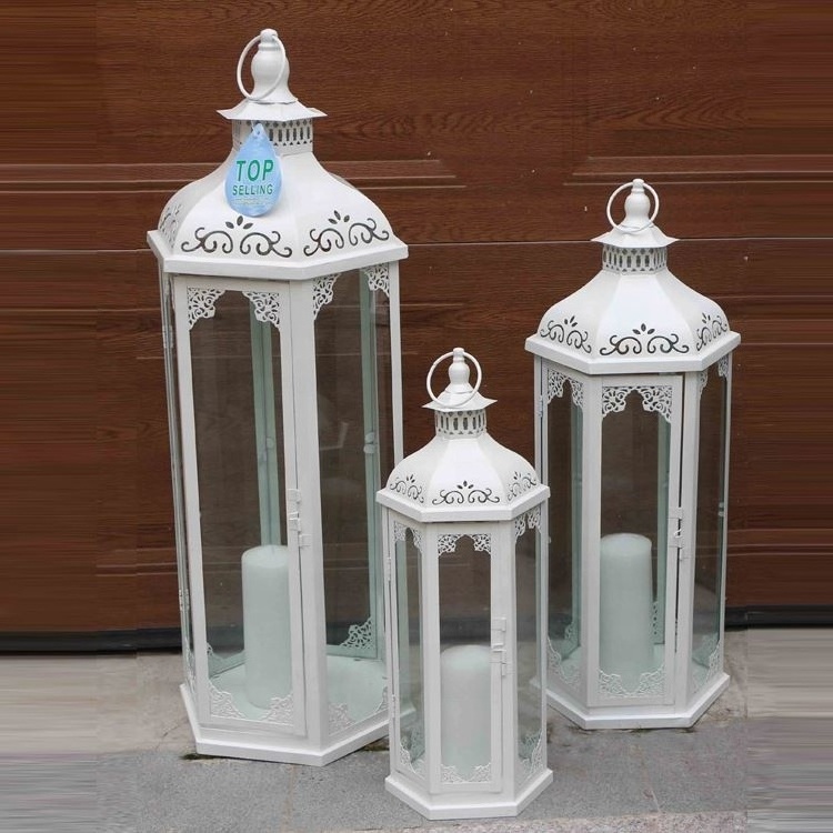 White garden decoration moroccan lantern set of 3 metal lantern