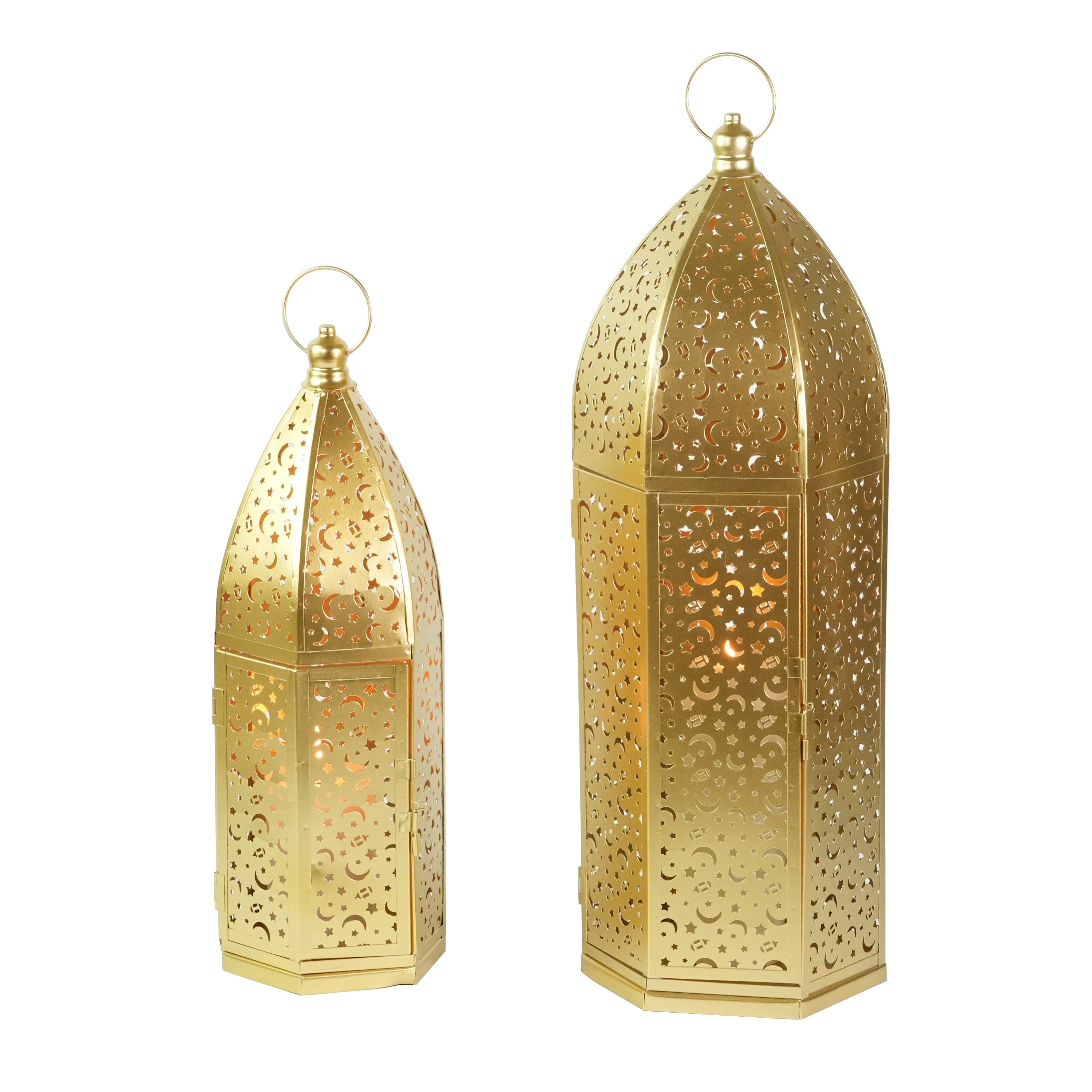 Foryoudecor Set of 2 Eid Ramadan Arabic Festival Metal Candleholders in Lantern Shape Other Candle Holders Lanterns & Jars