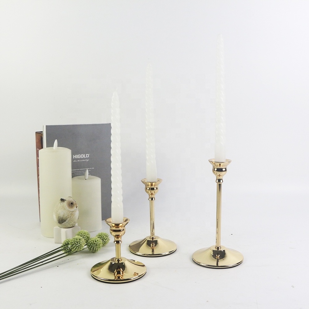 Gold Taper Candle Holder Set of 3 Short Skinny Brass Candlestick Holders Vintage Small Low Metal Candles Sticks for Wedding