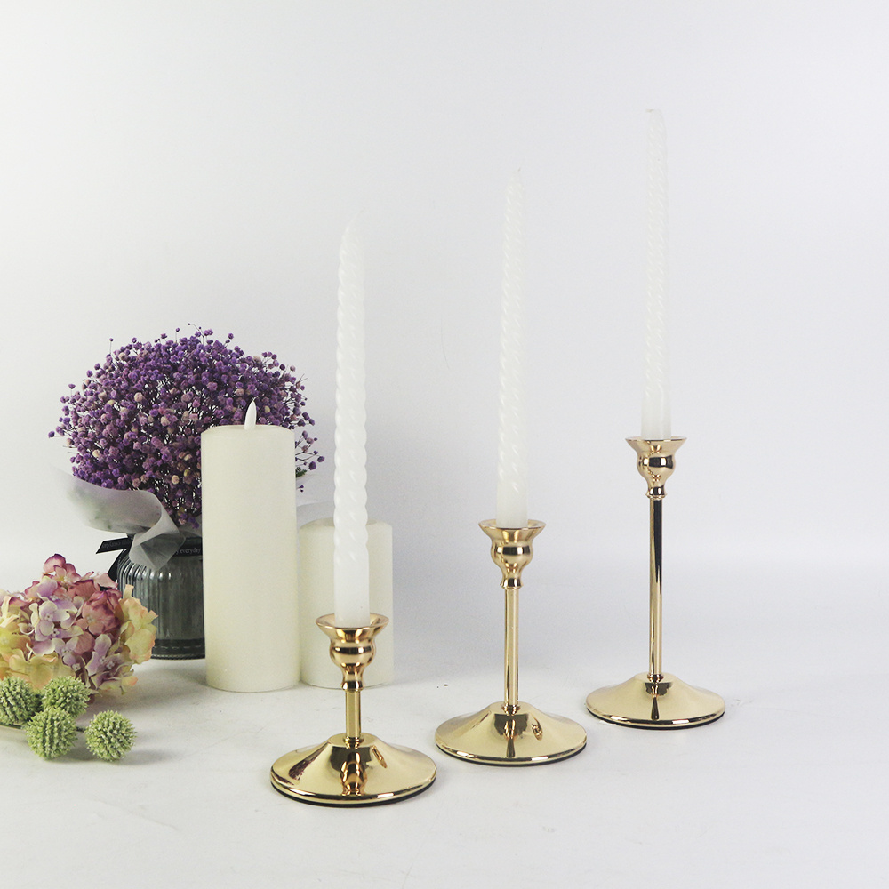 Gold Taper Candle Holder Set of 3 Short Skinny Brass Candlestick Holders Vintage Small Low Metal Candles Sticks for Wedding