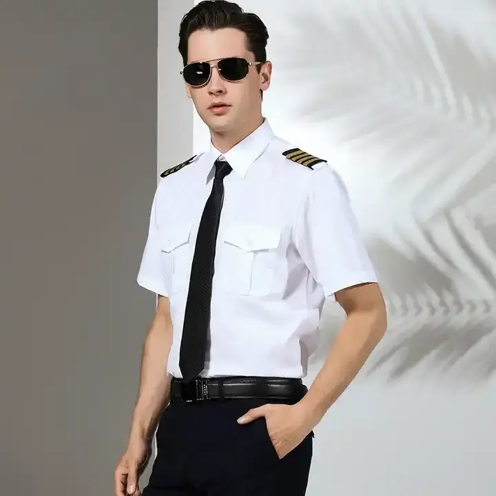 Custom 100% Cotton Fabric Green Pilot Uniform Sets Blazer Shirts Trousers Airline Staff Workwear Captain Uniforms