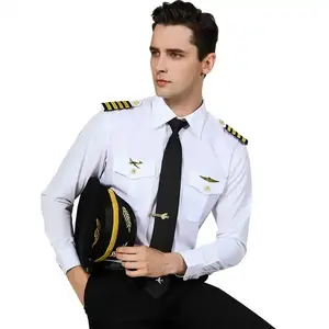 Custom 100% Cotton Fabric Green Pilot Uniform Sets Blazer Shirts Trousers Airline Staff Workwear Captain Uniforms