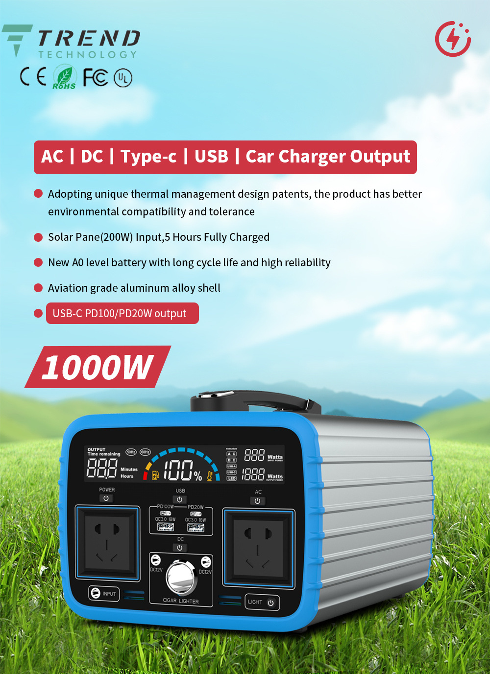 1000w Portable Power Station Lifepo4 Battery with Solar Panls Supply Custom / Outdoor Portable Power Banks Solar Power Station