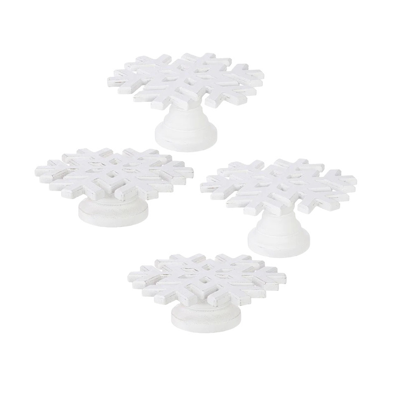 Wooden Snowflake Decoration In White Christmas Decorative Centerpiece Candle Display Riser At Reasonable Price