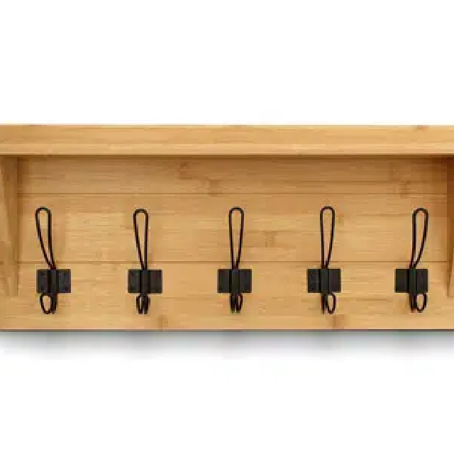 Best Selling Wooden Wall Hangers Organizer Farmhouse Style Wall Mounted Hooks & Shelve Storage Rack Supply From India