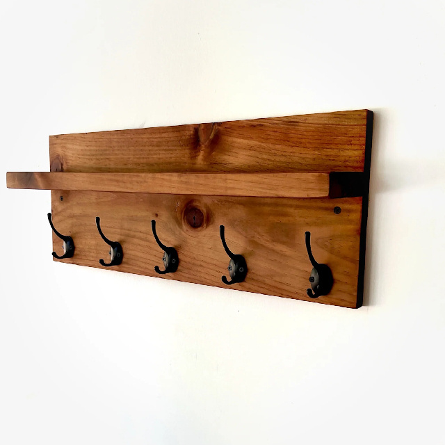 Best Selling Wooden Wall Hangers Organizer Farmhouse Style Wall Mounted Hooks & Shelve Storage Rack Supply From India