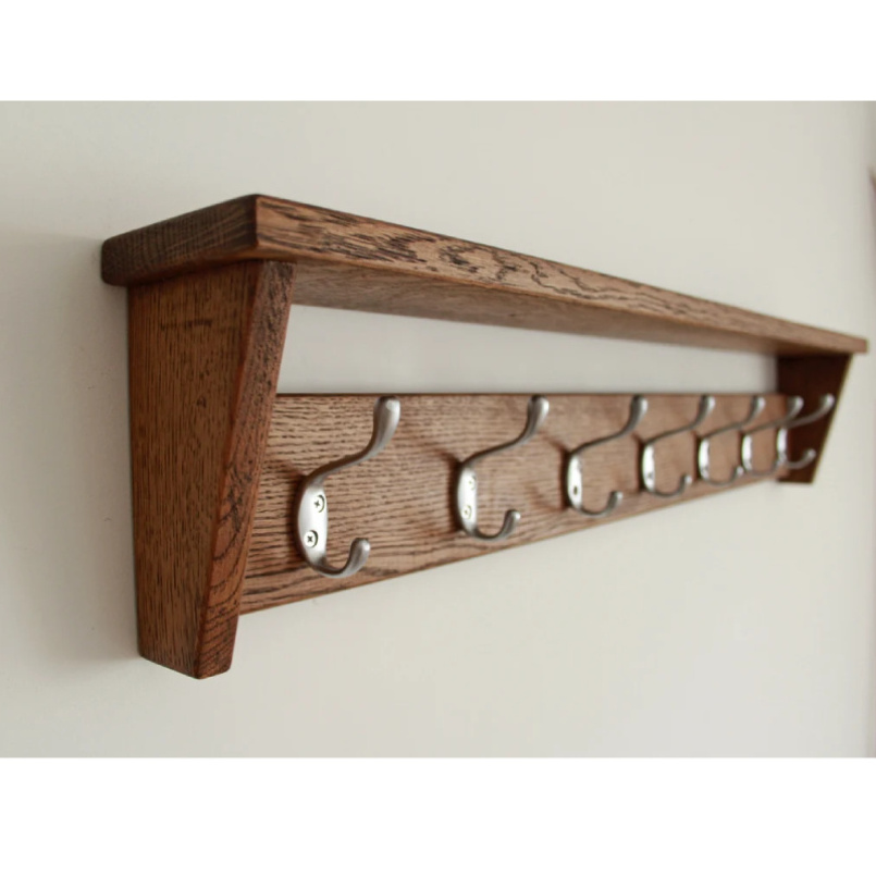 Best Selling Wooden Wall Hangers Organizer  Wholesale Bulk Selling Wood Made Wall Mounted Hooks & Shelve Storage Rack