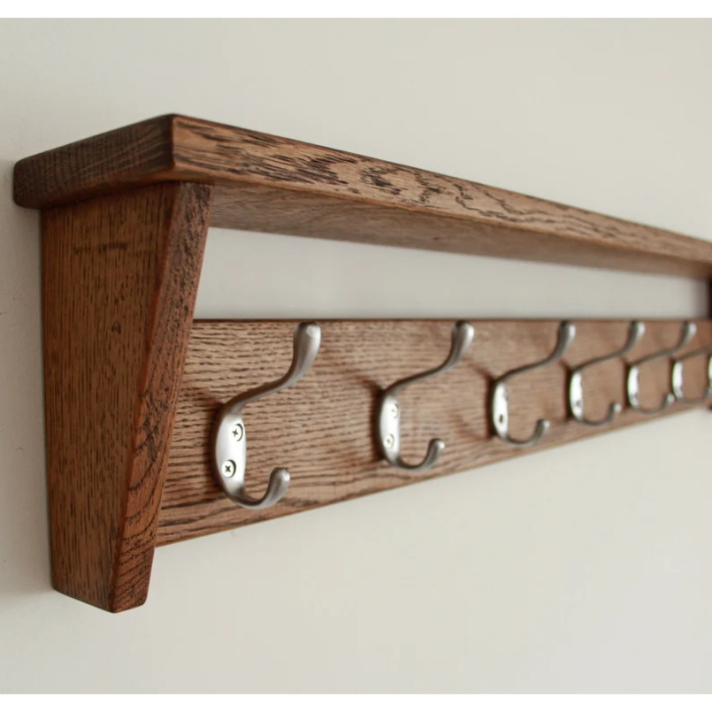 Trending 2023 Wood Made Wall Mounted Hooks & Shelve Storage Rack Best Selling Wooden Wall Hangers Organizer