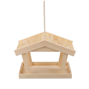 Trending Natural Wooden Bird House For Feeding Wholesale Price Weather Resistant Outdoor Garden Bird Feeding Station