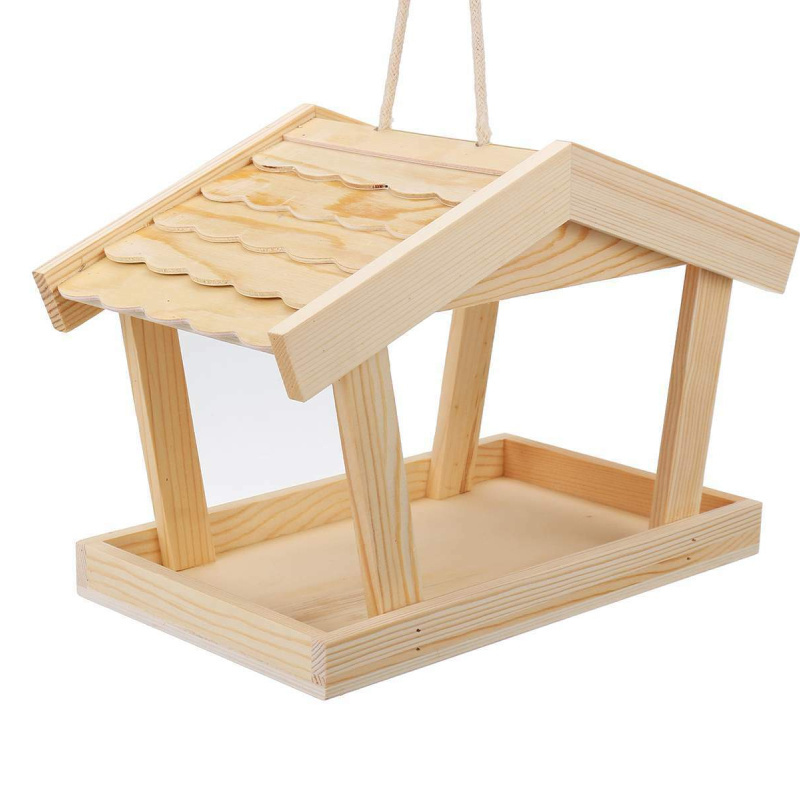 Trending Natural Wooden Bird House For Feeding Wholesale Price Weather Resistant Outdoor Garden Bird Feeding Station