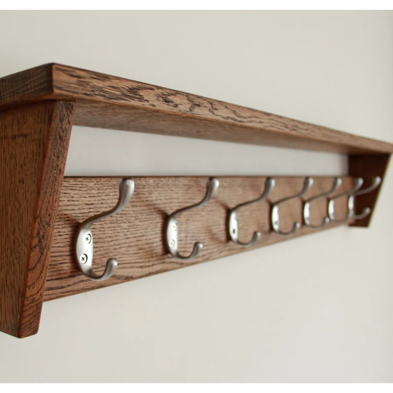 Best Selling Wooden Wall Hangers Organizer  Wholesale Bulk Selling Wood Made Wall Mounted Hooks & Shelve Storage Rack