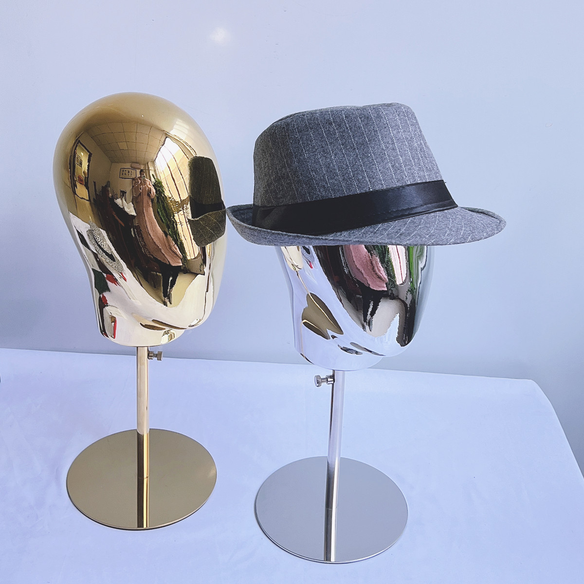 Electroplated Metal Gold And Silver Fashion Mannequin Head Model Heads Dummy Heads Display For Hats Display With Metal Base