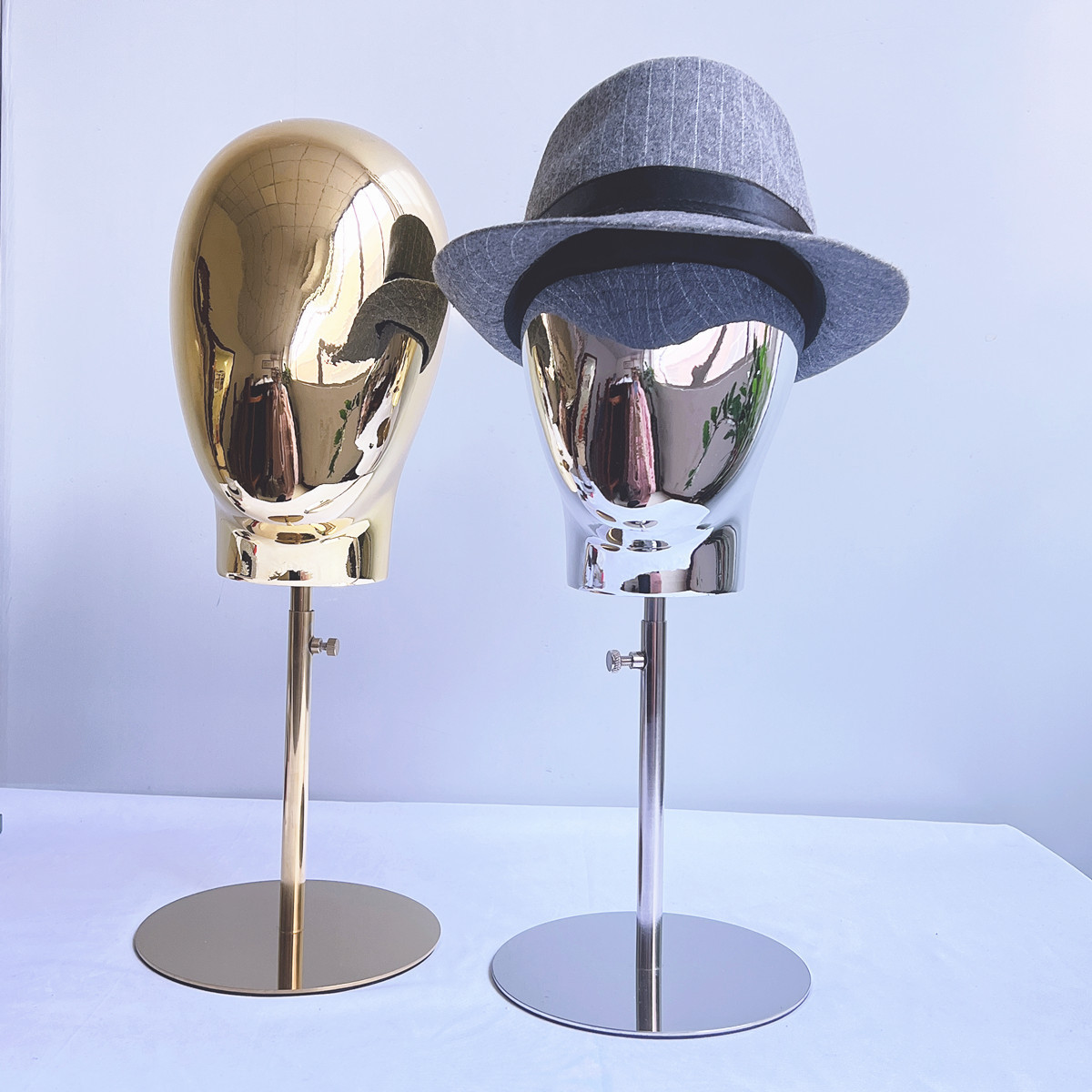 Electroplated Metal Gold And Silver Fashion Mannequin Head Model Heads Dummy Heads Display For Hats Display With Metal Base