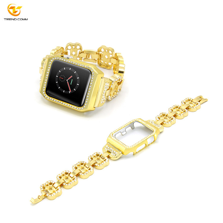 Diamond Beaded Strap Aluminium Stainless Steel for Apple Watch Band, 2021 Luxury Fashion Metal Watch Case 4 Color for You Choose