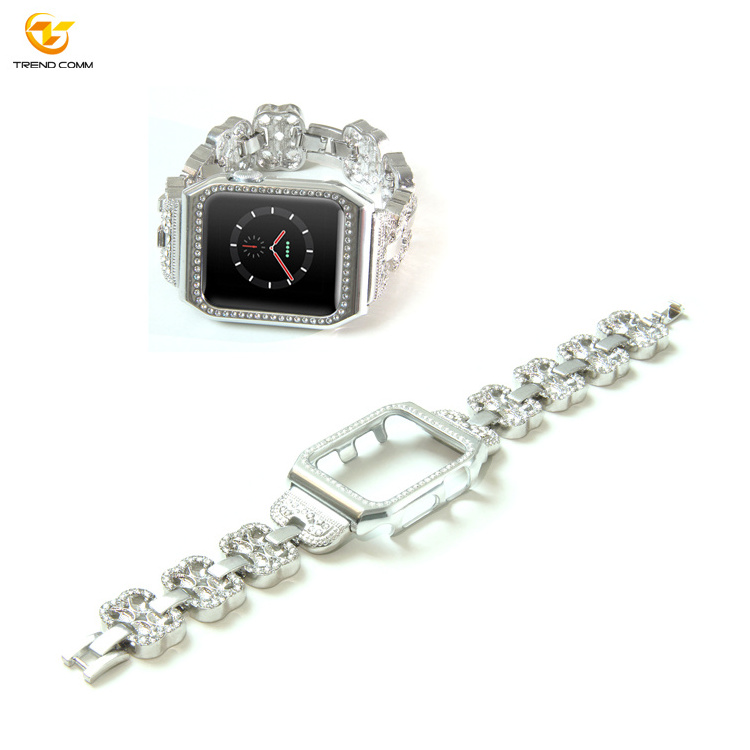 Diamond Beaded Strap Aluminium Stainless Steel for Apple Watch Band, 2021 Luxury Fashion Metal Watch Case 4 Color for You Choose