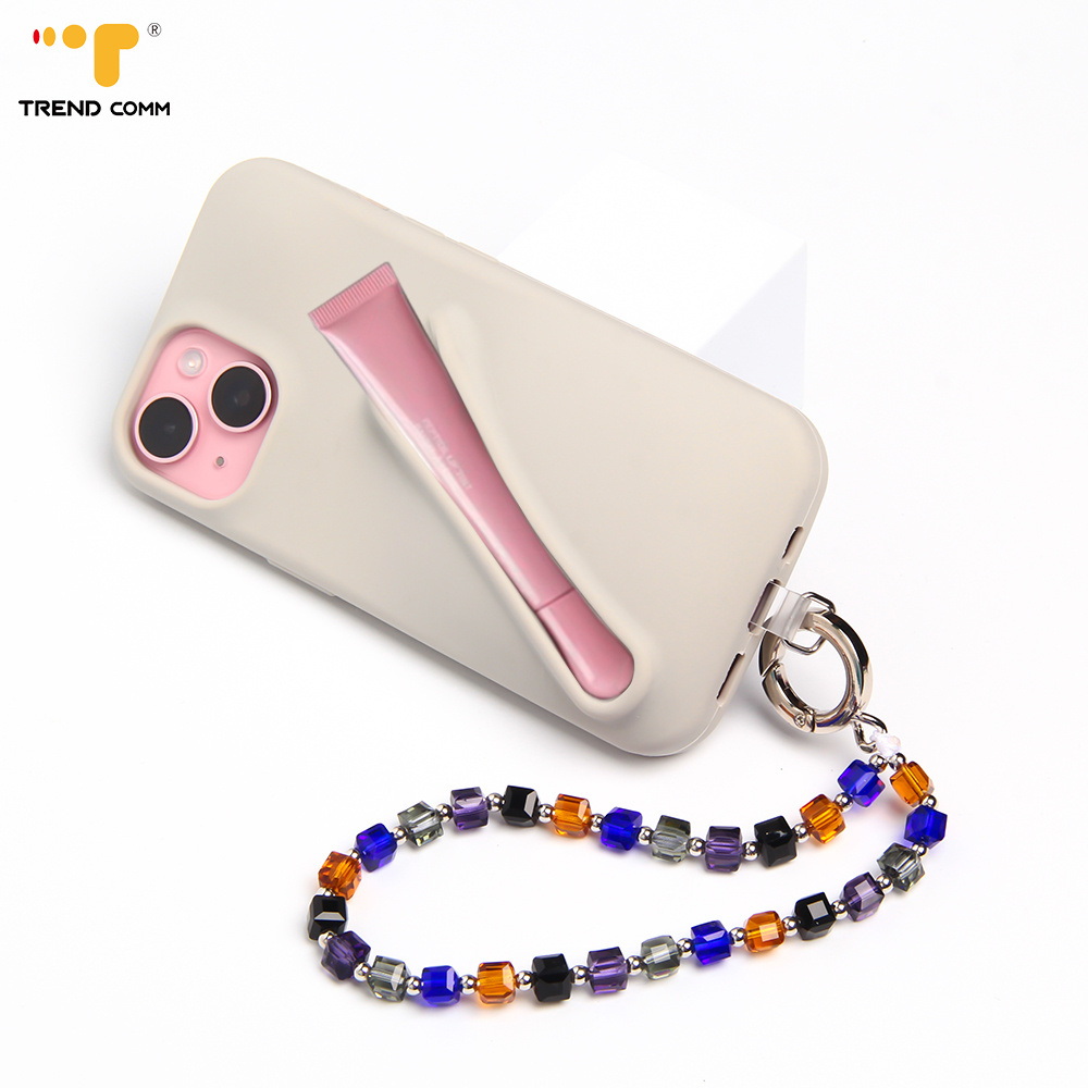 Lip Balm Sticks Lipstick Custom Logo Cell Case With Glitter Phone Wristlet Charm Strap