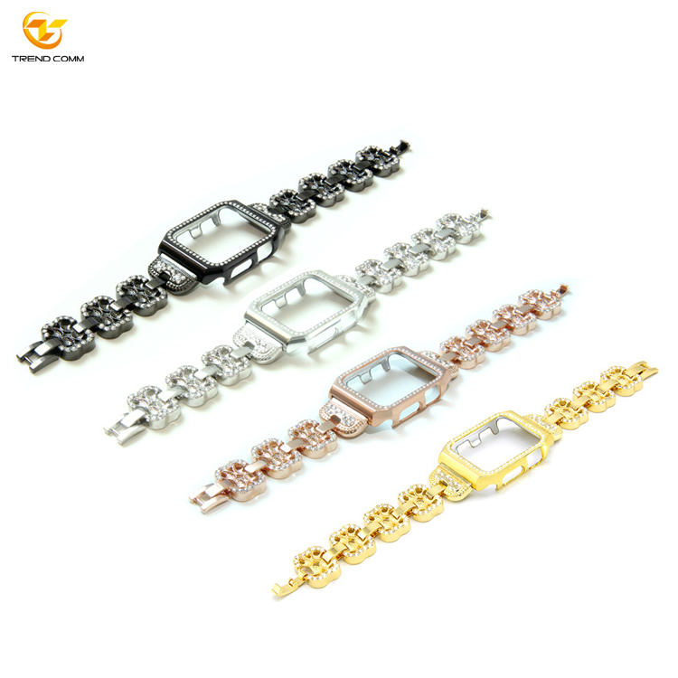 Diamond Beaded Strap Aluminium Stainless Steel for Apple Watch Band, 2021 Luxury Fashion Metal Watch Case 4 Color for You Choose