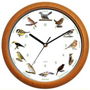 Custom Branded wall singing bird clock,10" 12 inch quartz wall clock with bird sound